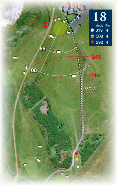 Aerial style golf course hole diagram by K&M Golf