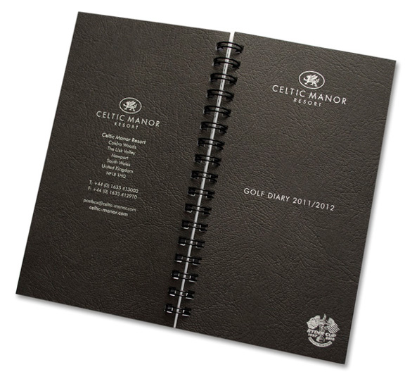 Leather texture card printed with silver ink cover for golf fixture books and golf diaries by K&M Golf