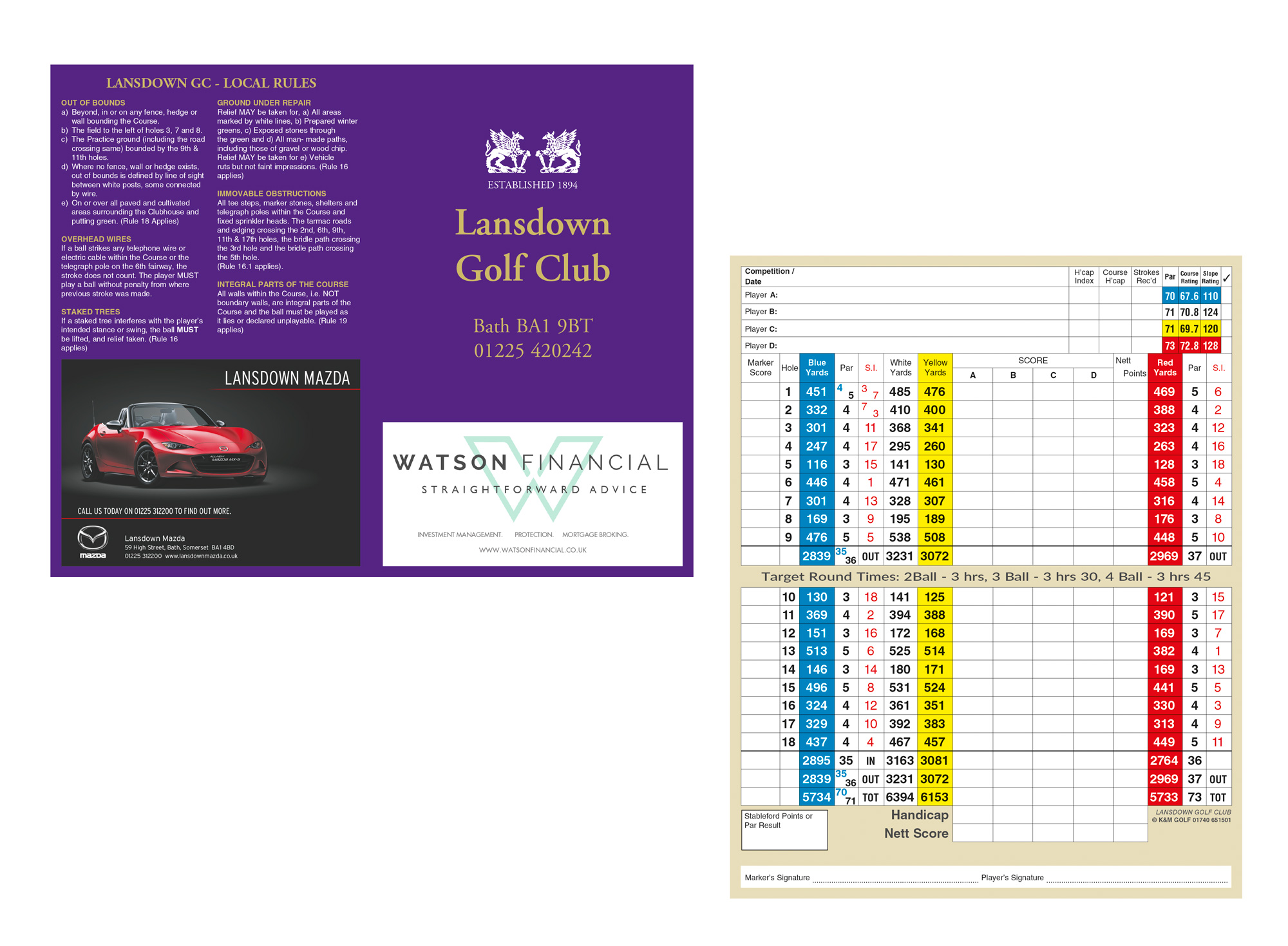 Digitally printed full colour emergency scorecard by K&M Golf