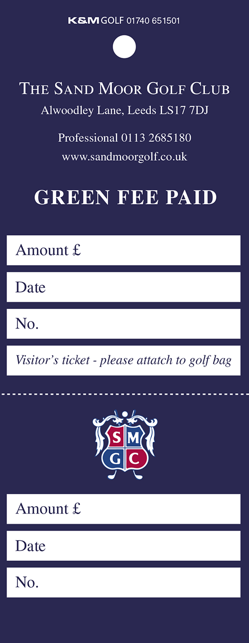 K&M Golf Style4 Green Fee Tag for The Sand Moor Golf Club - Reverse
